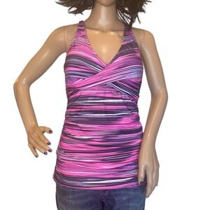Yonique Twisted Front Striped Tankini Bathing Swim Suit Top Only Size Medium NWT